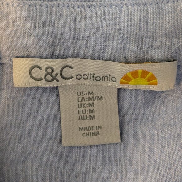 C & C CALIFORNIA Blue Linen Blend Short Sleeve Button Front Midi Dress; Size M - Picture 4 of 5